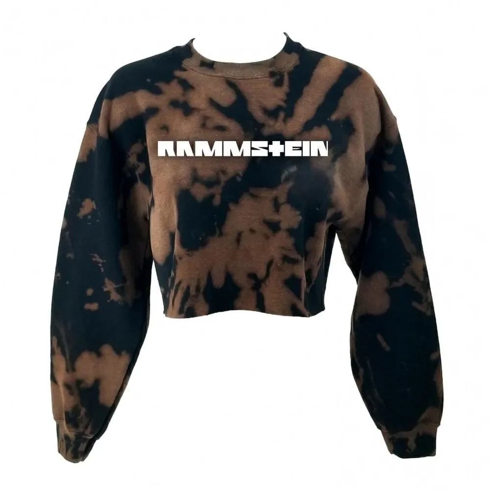RAMMSTEIN Heavy Metal Rock Band Acid Wash Cropped Crop Top Crewneck Sweatshirt